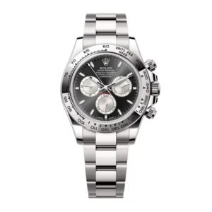 Cosmograph Daytona in 18 kt white gold, with a bright black and steel