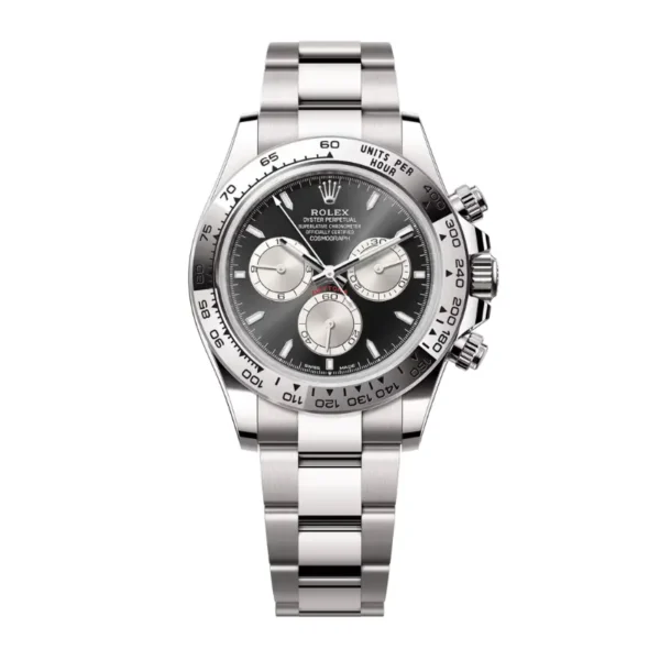 Cosmograph Daytona in 18 kt white gold, with a bright black and steel