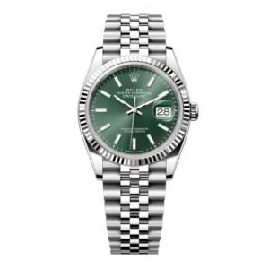 Datejust 36 in Oystersteel and white gold features a mint green