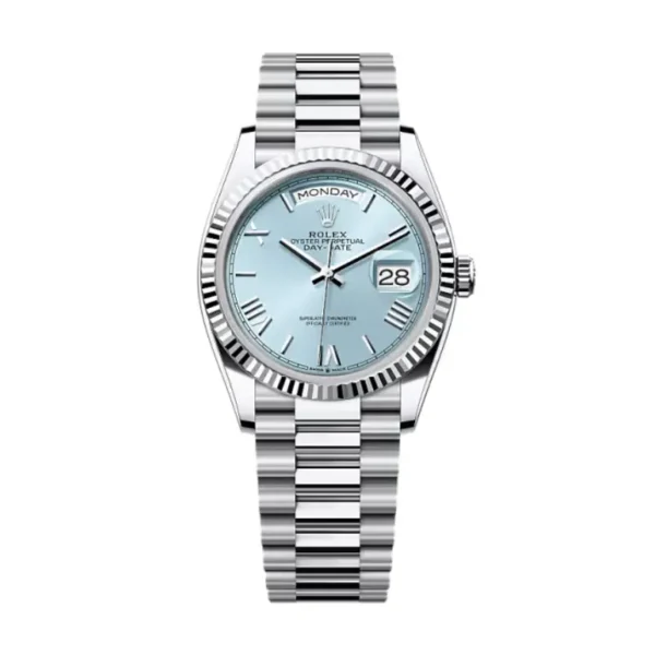 Day-Date 36 in platinum with an ice-blue