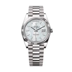 Day-Date 40 in 18 kt white gold with a white mother-of-pearl diamond-set