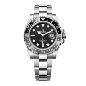 GMT-Master II in Oystersteel with a black