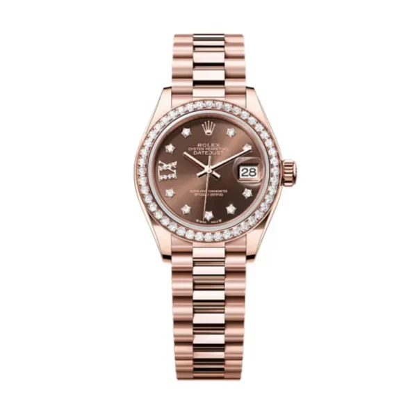 Lady-Datejust in 18 kt Everose gold features a chocolate diamond-set