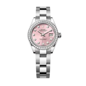 Lady-Datejust in Oystersteel and white gold features a pink diamond-set