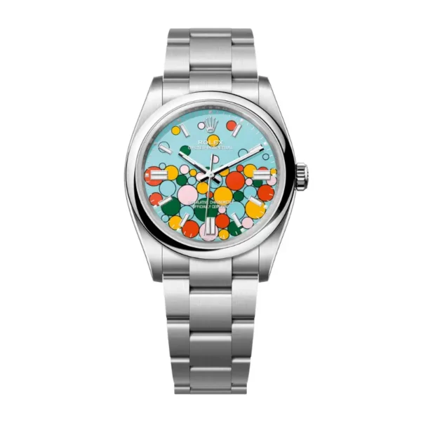 Oyster Perpetual 36 with a turquoise blue Celebration-motif