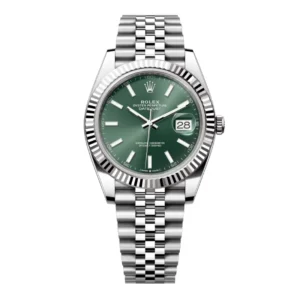 Oystersteel and white gold features a mint green