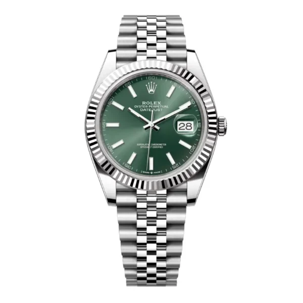 Oystersteel and white gold features a mint green