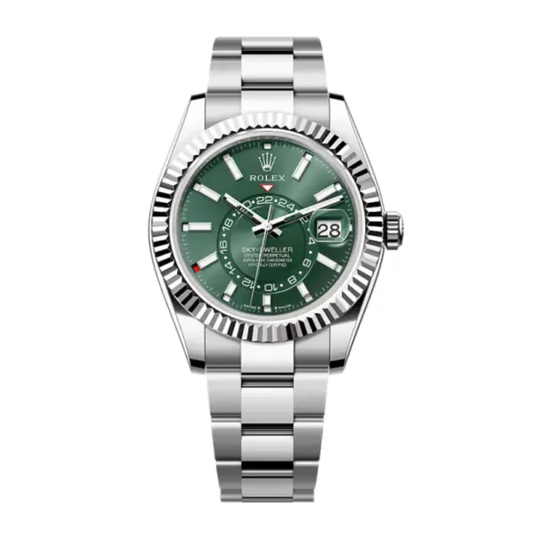 Sky-Dweller in Oystersteel and white gold with a mint green
